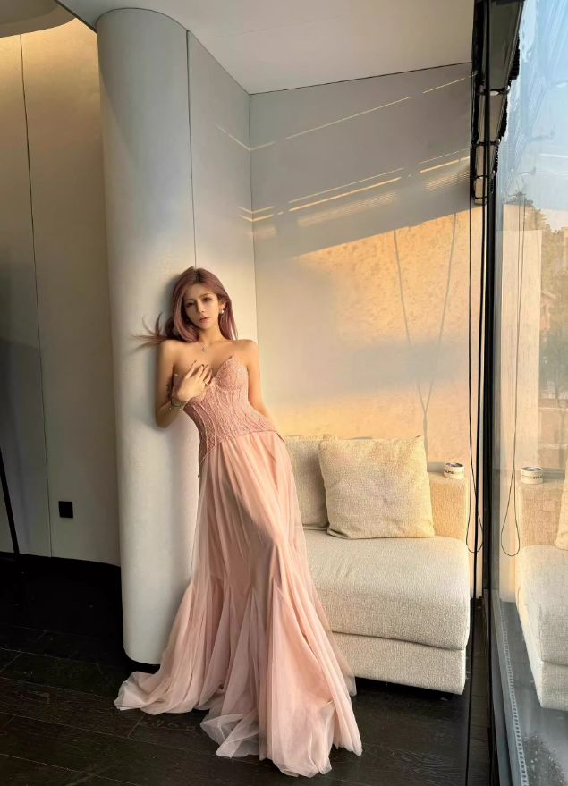 Pink Princess A Line Sweetheart Neck Tulle Lace Long Prom Dress Party Dress Birthday Dress SH3755