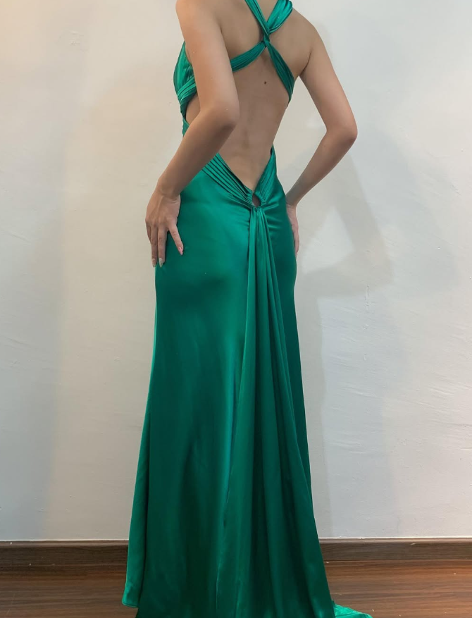Vintage Sheath V Neck Sequin Beaded Green Satin Open Back Prom Dress Evening Dress SH2128