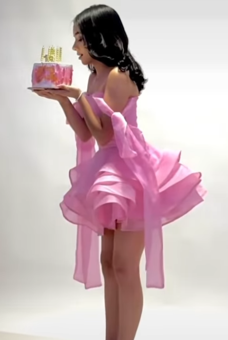 Cute Ball Gown Off The Shoulder Pink Chiffon Mini Short Formal 8th Grade Homecoming Dresses Summer Middle School Hoco Dress Homecoming Outfits Birthday Outfit DH1009