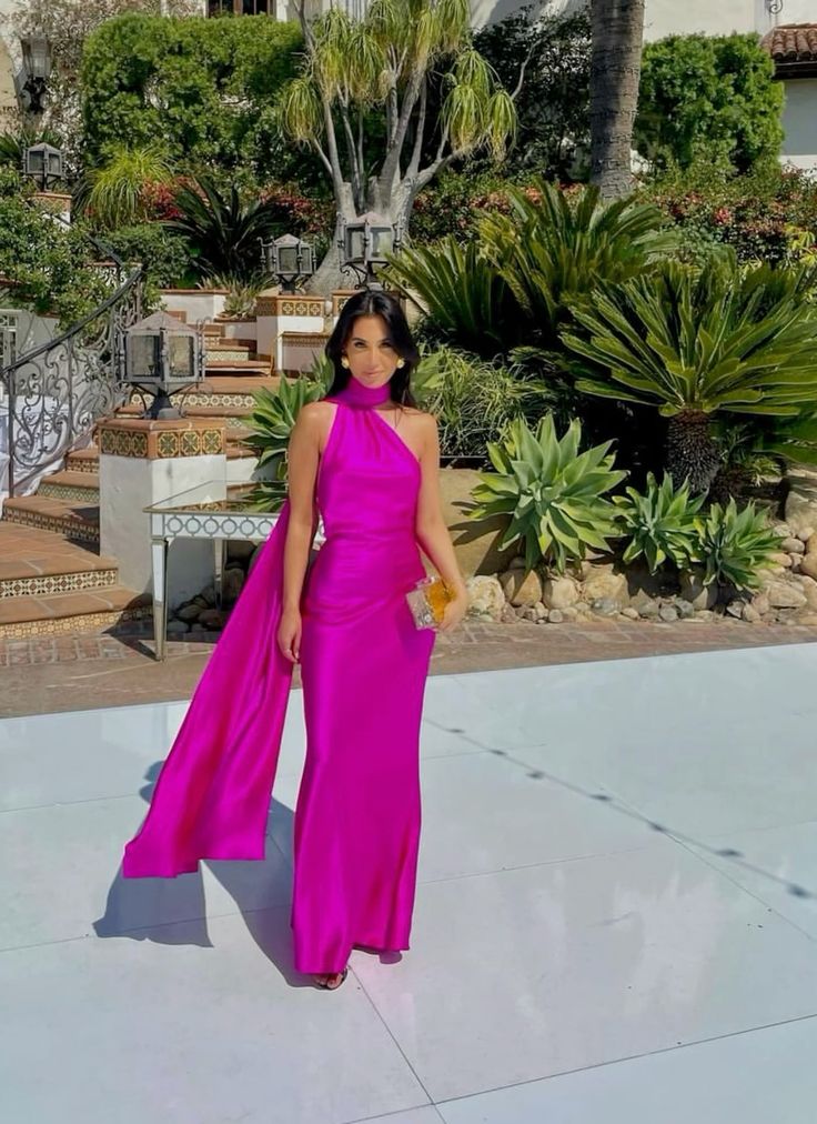 Elegant Sheath High Neck Hot Pink Long Prom Dresses Party Dress Summer 22th Birthday Outfits 21st Birthday Dresses DH1029