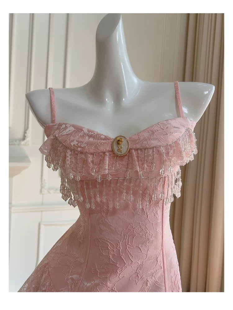 Cute High Low Spaghetti Straps Pink Lace Formal 8th Grade Homecoming Dresses Summer Middle School Hoco Dress Homecoming Outfits DH104