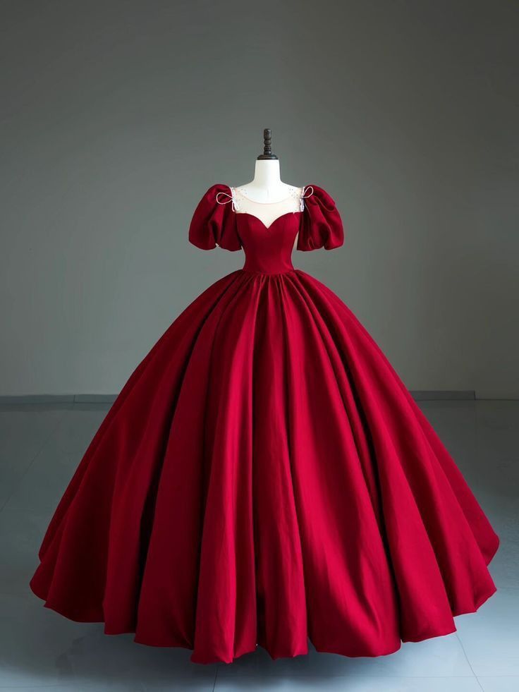 Pretty Ball Gown Sweetheart Satin Red Long Quinceanera Dress Formal Gowns Vestido De 15 Anos Sweet 16 Dress DH129