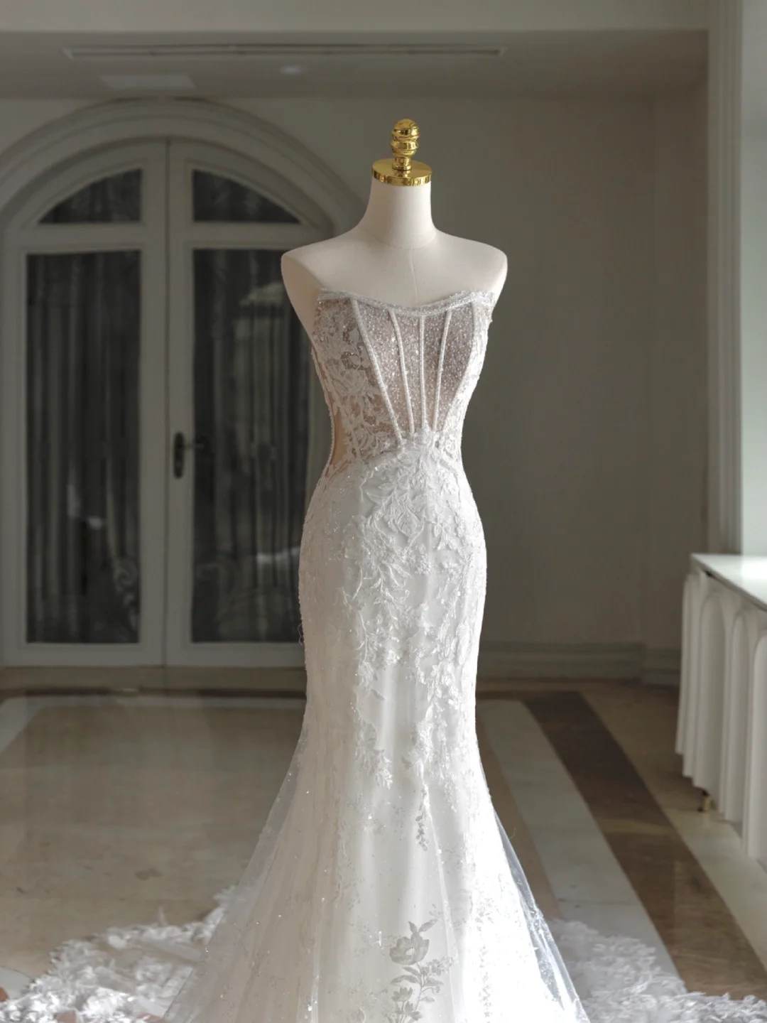 Retro Mermaid Sweetheart Sleeveless Wedding Dress With Lace Wedding Dresses Modest Wedding Gowns DH1299