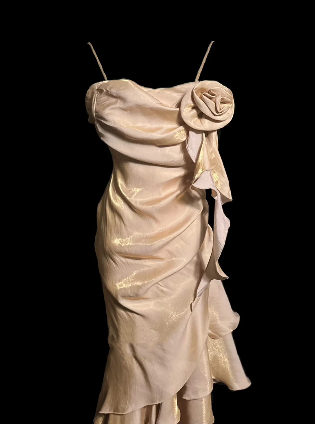 Unique Sheath Spaghetti Straps Gold Tea Length Formal 7th Grade Homecoming Dresses Middle School Mid Length Prom Dress Hoco Outfits DH1321