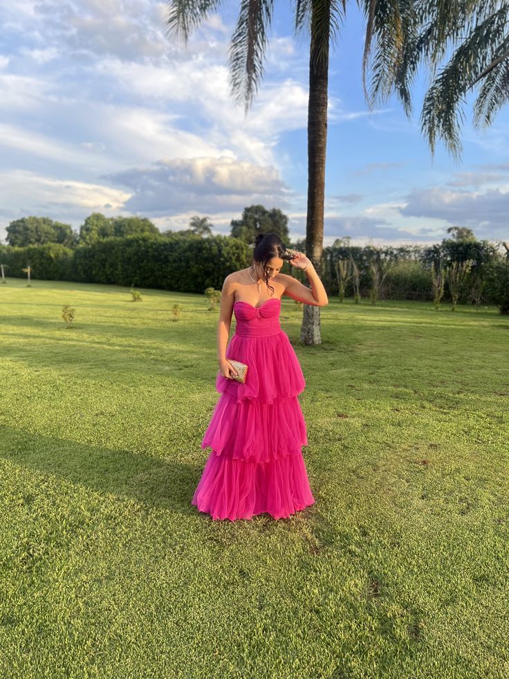 Sexy A line Sweetheart Pink Tulle Long Prom Dresses Party Dress 20th Birthday Outfits Graduation Dresses DH135