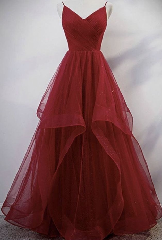 Elegant Ball Gown Spaghetti Straps Burgundy Long Prom Dresses Party Dress 21st Birthday Outfits Graduation Dresses DH142