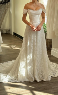 Princess Bridal Dress Mermaid Off The Shoulder Lace Wedding Dress With Short Sleeves Wedding Dresses Modest Wedding Gowns DH1427