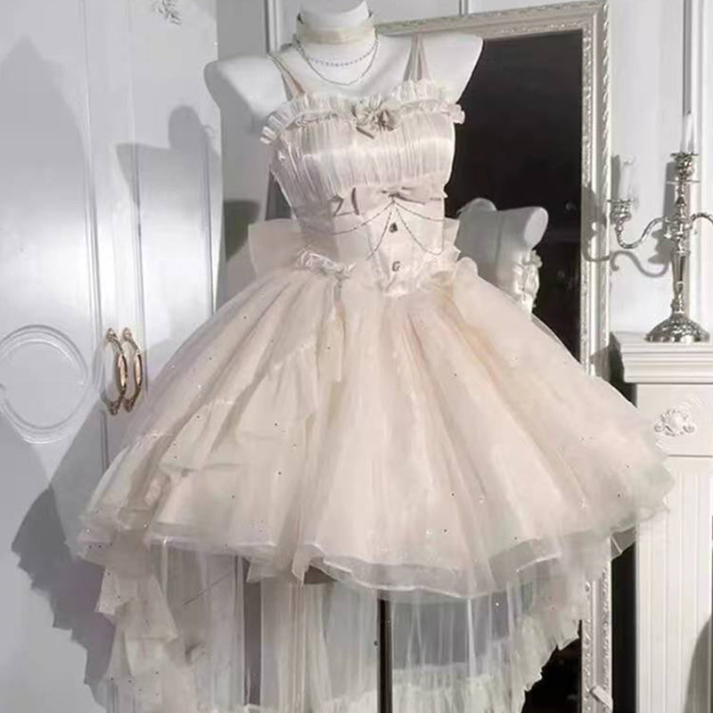 Cute Ball Gown Spaghetti Straps Ivory Tulle Formal 8th Grade Homecoming Dresses Middle School Lolita Dress Birthday Dress Lolita Outfits DH1647