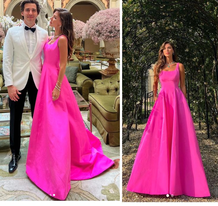 Elegant A line Square Neck Pink Long Prom Dresses Party Dress 21st Birthday Outfits Graduation Dresses DH169