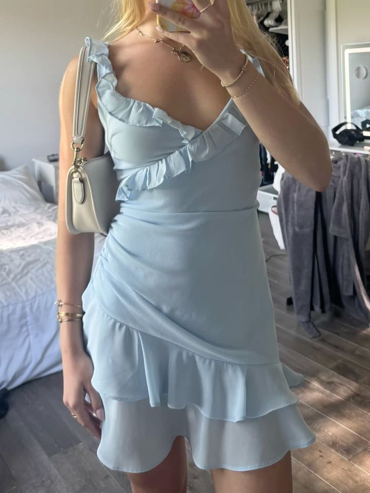 Classy Sheath Tight Spaghetti Straps Light Sky Blue Chiffon Formal 8th Grade Homecoming Dresses Middle School Hoco Dress Birthday Dress Hoco Outfits DH1699