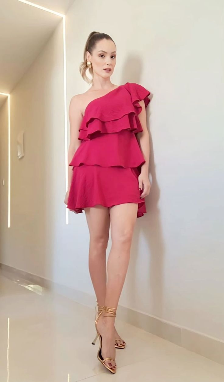 Classic Hoco Dresses A line One Shoulder Hot Pink Short Chiffon Mini Formal 8th Grade Homecoming Dresses Middle School 18th Birthday Outfits Hoco Outfit DH1717