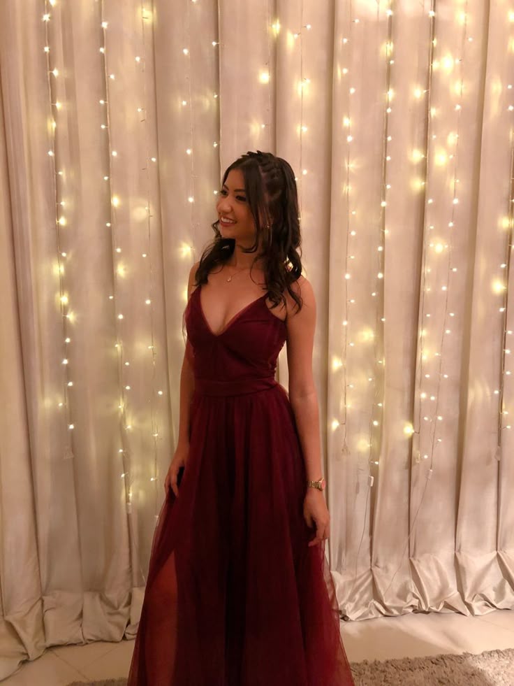 Elegant A line Spaghetti Straps Burgundy Long Prom Dresses Party Dress 21st Birthday Outfits Graduation Dresses DH184