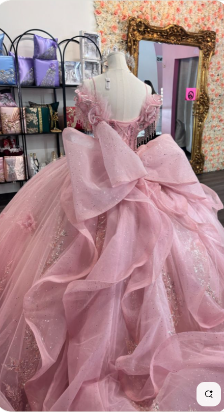 Princess Ball Gown Off The Shoulder Straps Pink Tulle Long Quinceanera Dress Formal Gowns Vestido De 15 Anos Sweet 16 Dress DH1857