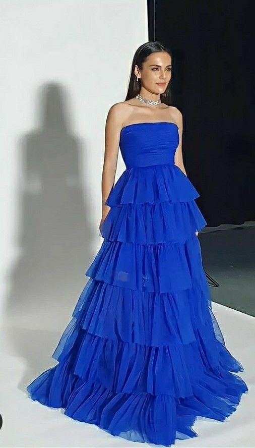 Elegant A line Strapless Royal Blue Tulle Long Prom Dresses Party Dress 21st Birthday Outfits Graduation Dresses DH186
