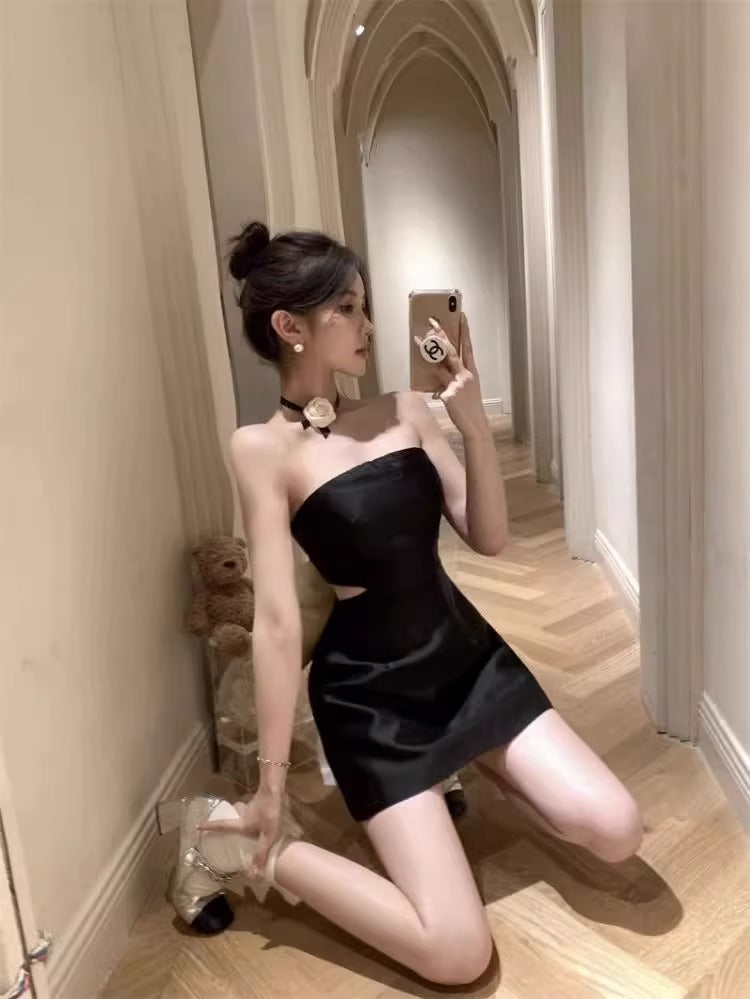 Classy A Line Strapless Little Black Dress Short Mini Formal 8th Grade Homecoming Dresses Middle School Hoco Court Dress 21st Birthday Dress Hoco Outfits DH1881