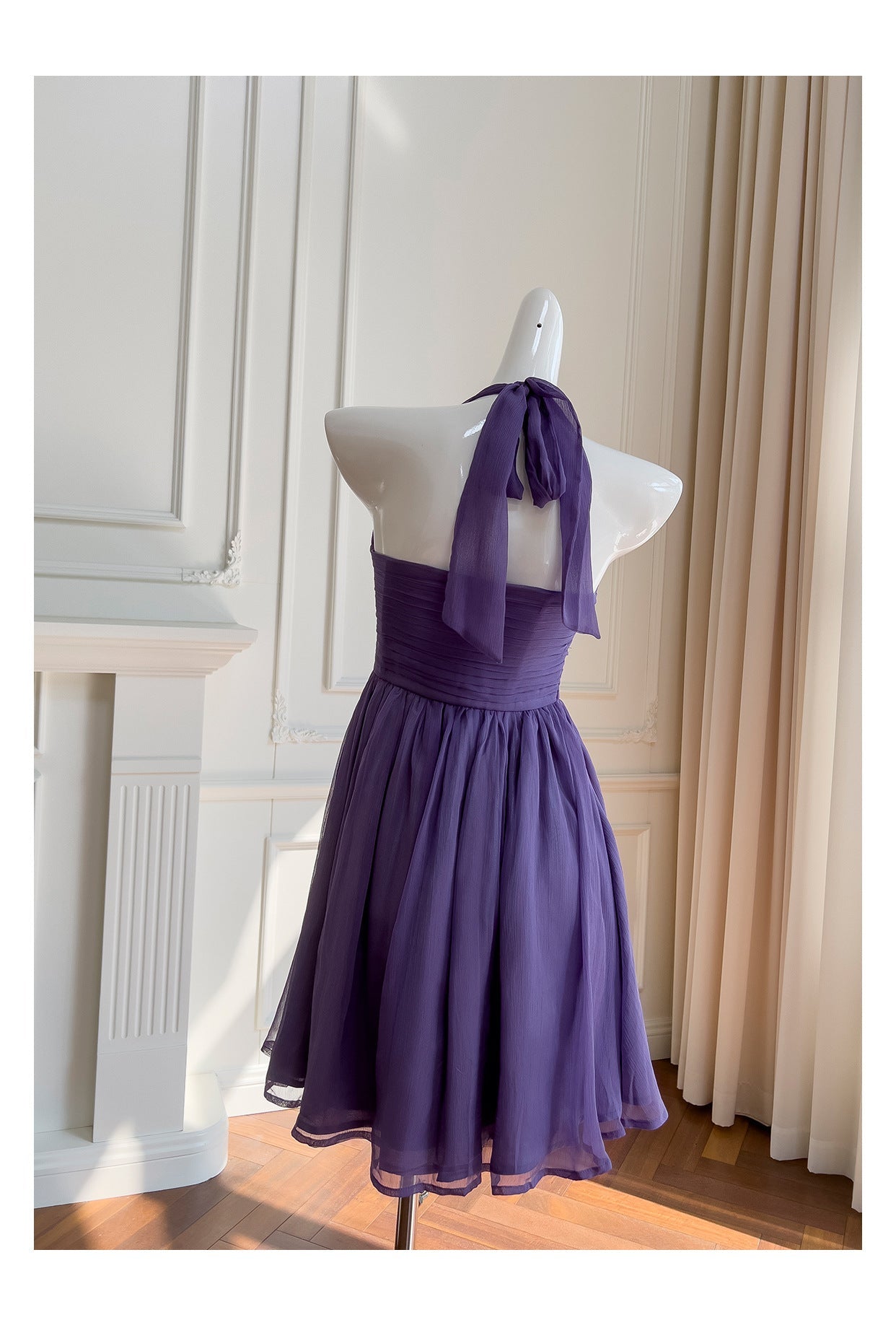 Modest A line Chiffon Halter Grape Grad Dress Inspo Short Mini Formal 8th Grade Homecoming Dresses High School Hoco Court Dress Graduation Dress Cocktail Gown Birthday Outfits DH1933