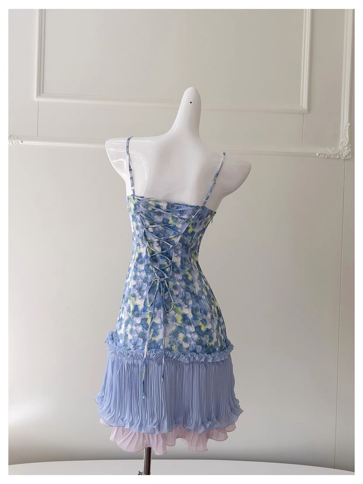 Modest A Line Spaghetti Straps Floral Blue Formal 8th Grade Homecoming Dresses Middle School Short Birthday Gowns Graduation Dress Hoco Outfits DH2122