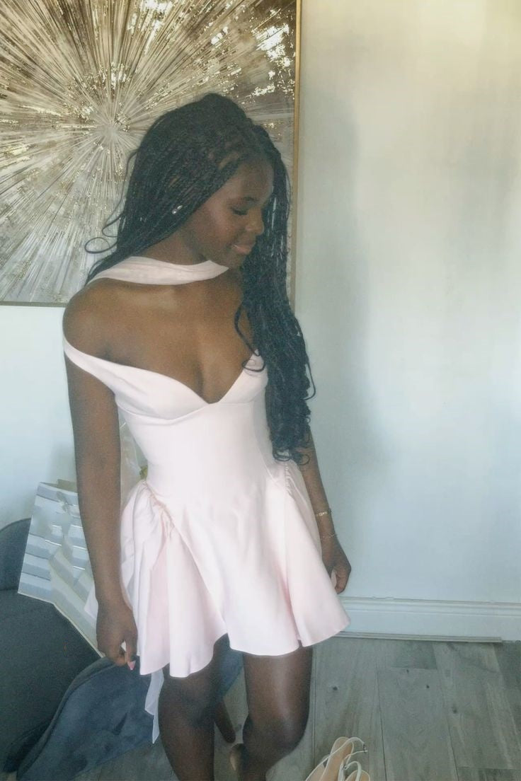 Cute A line Straps Light Pink Formal Short Homecoming Dress Middle School Short 16th Birthday Outfits Graduation Dress Cocktail Dresses DH2158