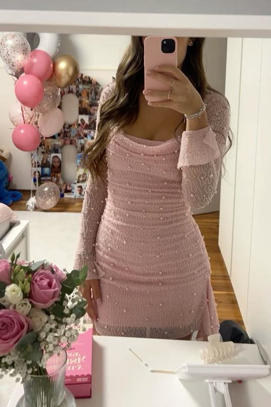 Pretty Sheath Square Neck Pink Sequin Formal Homecoming Dresses 21st Birthday Outfits Graduation Dress Short Mini Cocktail Dresses DH2373