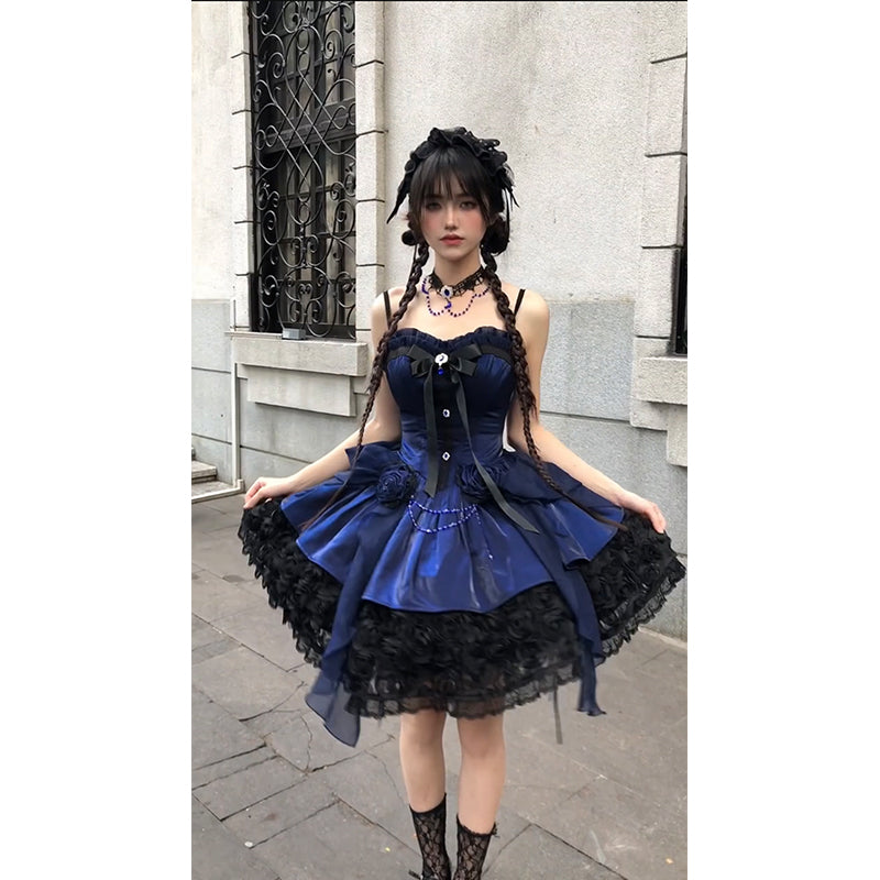 Vintage Ball Gown Spaghetti Straps Royal Blue Lace Summer 16th Birthday Dress Lolita Dress Mini 18th Birthday Outfits Short Lolita Outfit DH2412