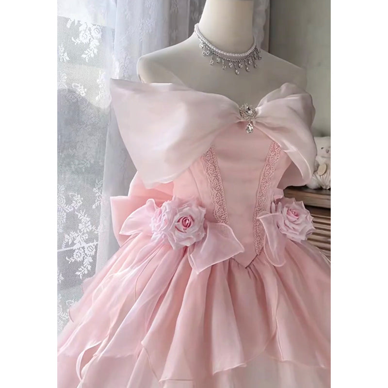 Vintage Ball Gown Off The Shoulder Pink Mini Summer 16th Birthday Dress Lolita Dress Mini 18th Birthday Outfits Short Lolita Outfit DH2426