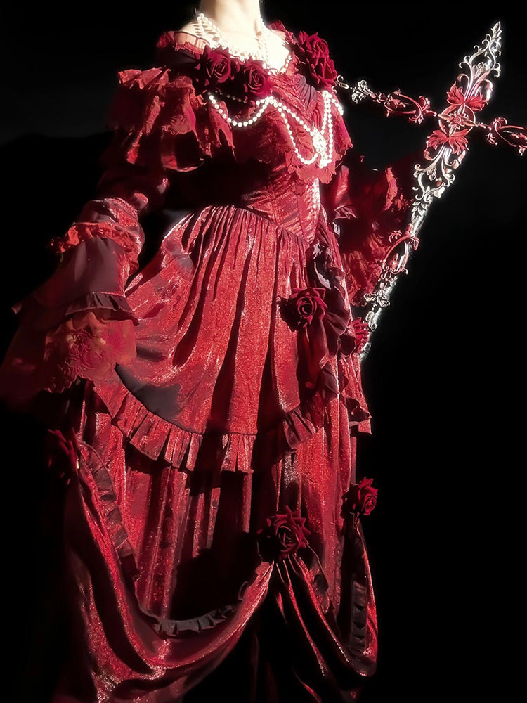 Vintage Ball Gown Off The Shoulder Burgundy Wine Red 21st Birthday Dress Lolita Dress Long Birthday Outfits DH2435