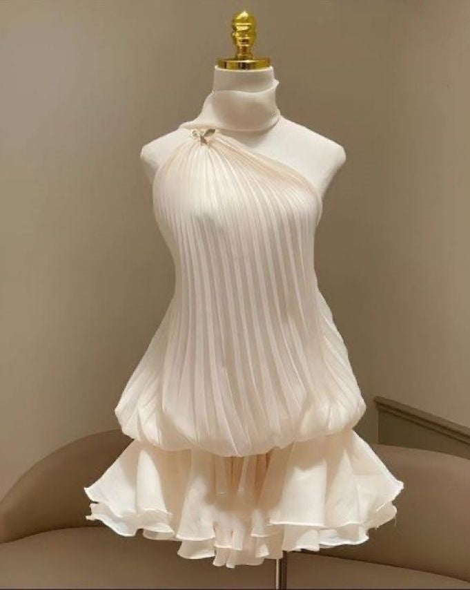 Pretty A line One Shoulder White Chiffon Formal Homecoming Dresses Short 21st Birthday Outfits Graduation Dress Mini Cocktail Dresses DH2451