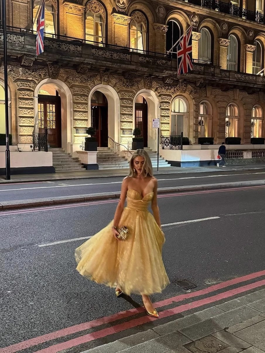 Pretty A Line Sweetheart Lace Yellow Formal Homecoming Dresses 21st Birthday Outfits Graduation Dress Cocktail Dresses DH2463