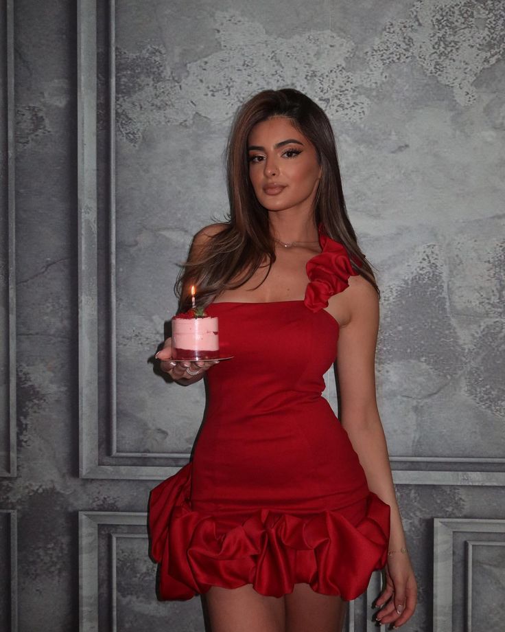 Pretty Sheath One Shoulder Red Formal Homecoming Dresses 21st Birthday Outfits Graduation Dress Short Mini Cocktail Dresses DH2488