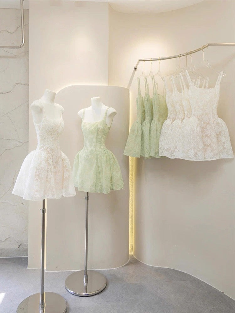 Cute Ball Gown Square Sage Green Lace Short Mini Formal 8th Grade Homecoming Dresses Middle School Cocktail Dress Hoco Outfits DH2628