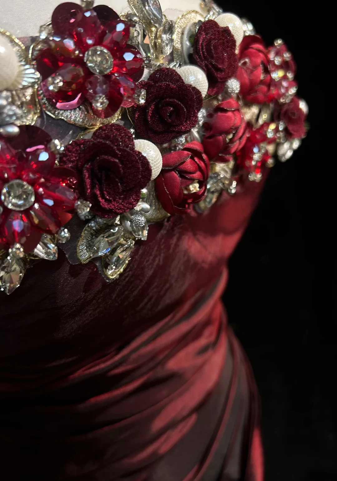 Retro A Line Strapless Burgundy Sleeveless Taffeta Long Flowers Prom Dresses Party Dress 18th Birthday Outfits Graduation Dresses DH2656