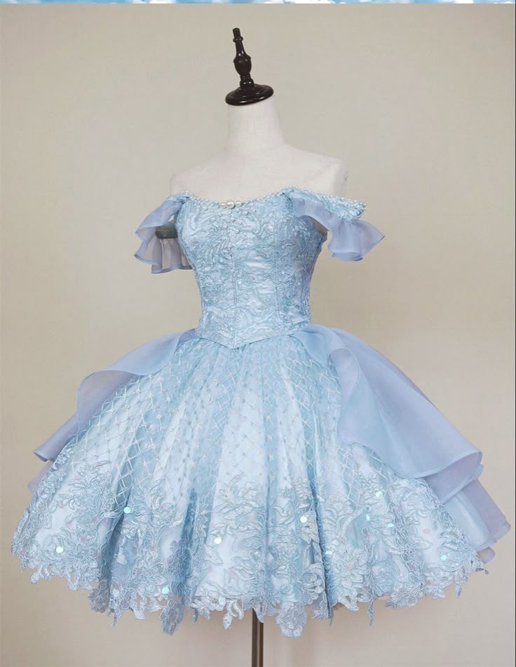 Pretty Ball Gown Off The Shoulder Light Sky Blue Lace Short Formal 8th Grade Homecoming Dresses Summer Middle School Hoco Dress Homecoming Outfits DH278