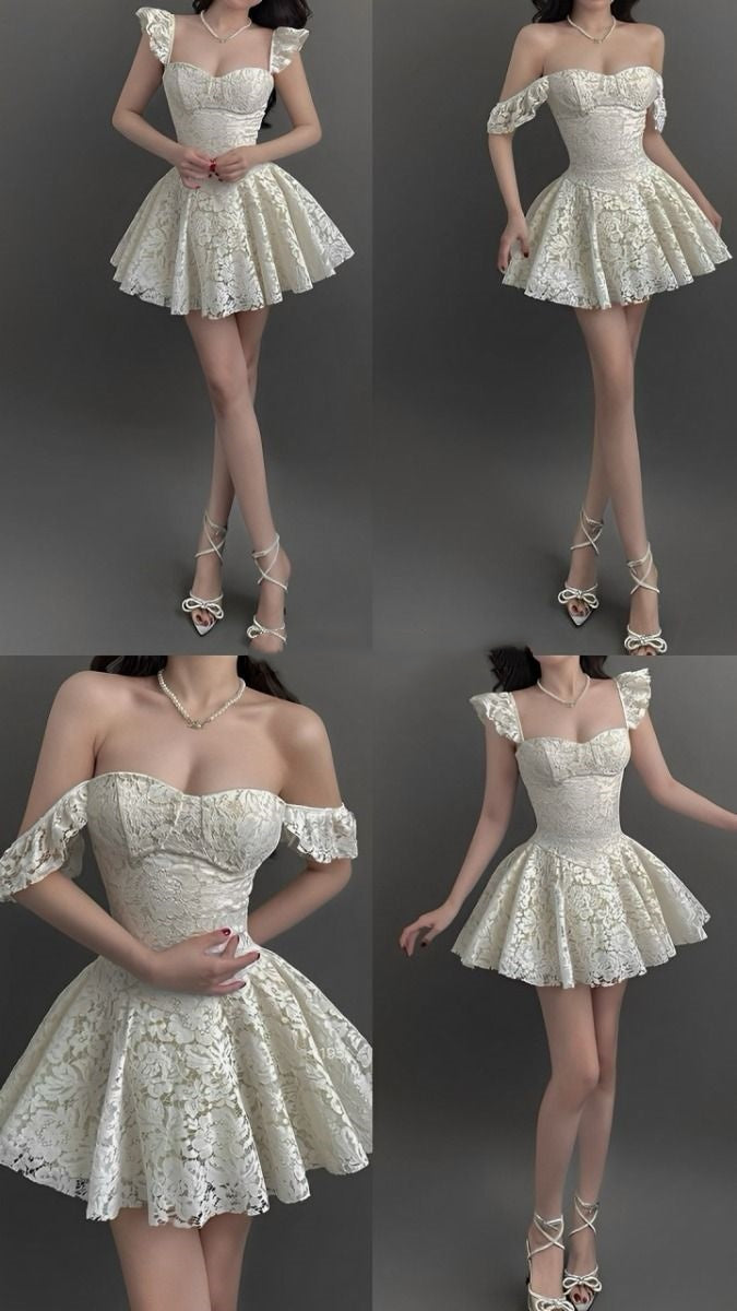 Fancy Short Hoco Dresses A line Square Mini Formal 8th Grade Homecoming Dresses Summer Middle School Lace Homecoming Outfits DH32