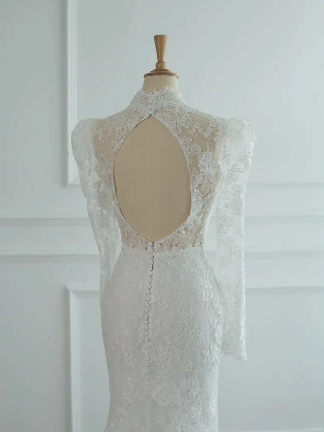 Pretty Wedding Dress Mermaid High Neck White Lace Long Sleeves Backless Vintage Wedding Dresses Bridal Gowns Brides Gown DH378