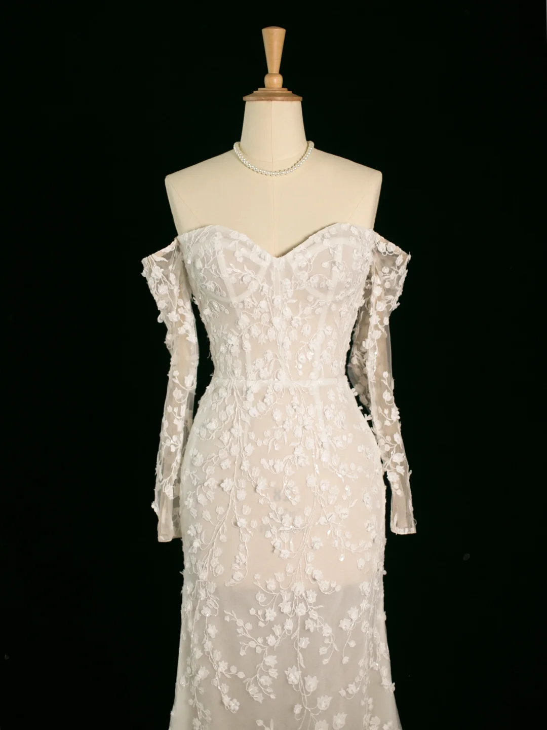 Chic Wedding Dress Mermaid Off The Shoulder White Long Sleeves Lace Long Vintage Wedding Dresses Bridal Gowns Brides Gown DH393