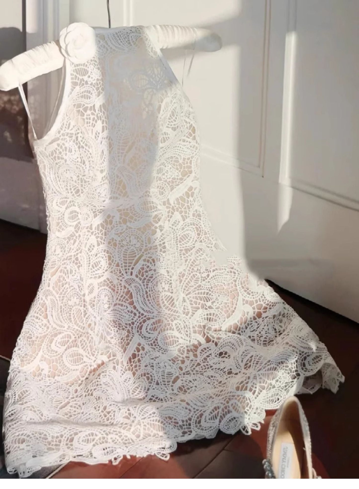 Pretty A Line High Neck White Lace Short Summer Homecoming Dress Hoco Dress Birthday Outfit 21st Birthday Mini Party Dresses DH417