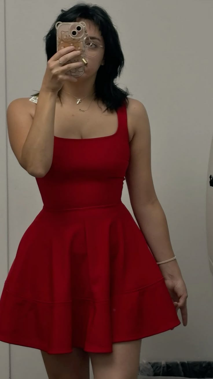 Cute A line Square Neck Red Satin Mini Short Formal 8th Grade Homecoming Dresses Summer Middle School Hoco Dress Homecoming Outfits 25 Birthday Dress DH777