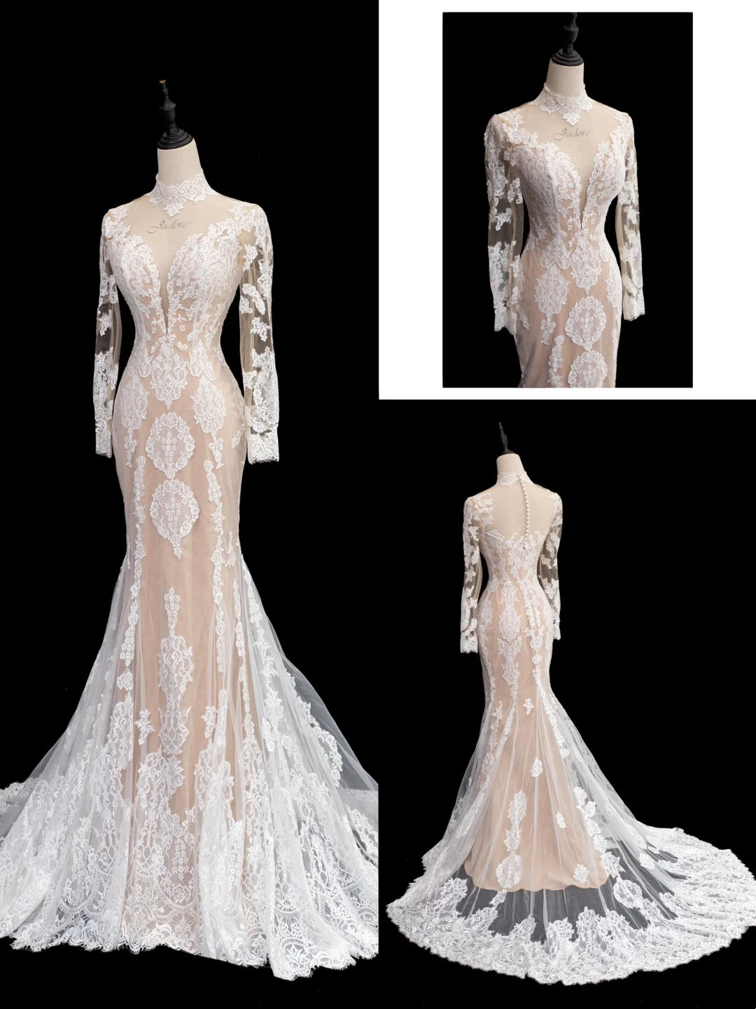 Timeless Bridal Gown Mermaid High Neck Lace Long Sleeves Wedding Dresses Elegant Bridal Gowns DH880