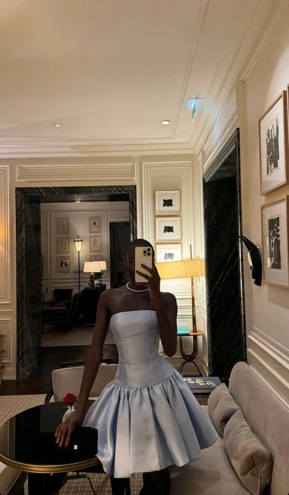 Cute Ball Gown Blue Strapless Short Summer Birthday Dress Hoco Dress Birthday Outfit 19th Birthday Mini Party Dresses DP1005