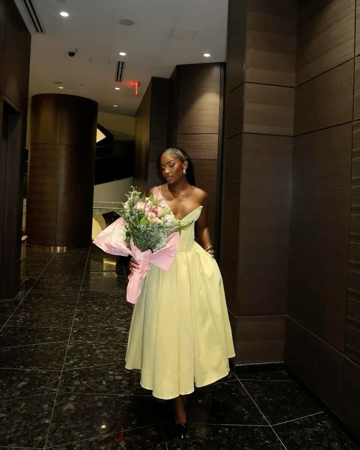 Cute Ball Gown Yellow Satin Long Birthday Dress Prom Dress Baddie Summer Birthday Outfit DP1062