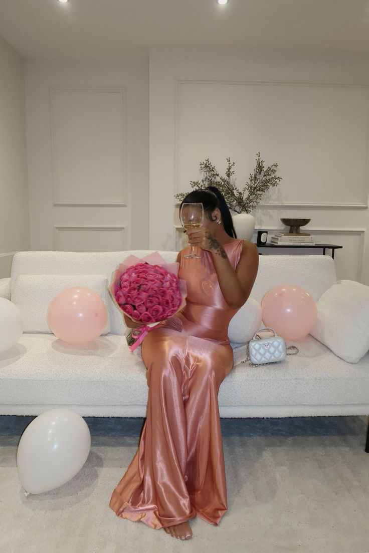 Cute A line Scoop Pink Satin Long Birthday Dress Prom Dress Baddie Summer Birthday Outfit DP1070