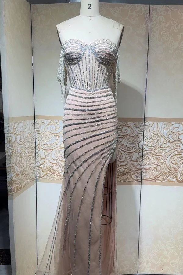 Sexy Mermaid Off The Shoulder Champagne Long Birthday Dress Prom Dress Baddie Summer Birthday Outfit DP1120