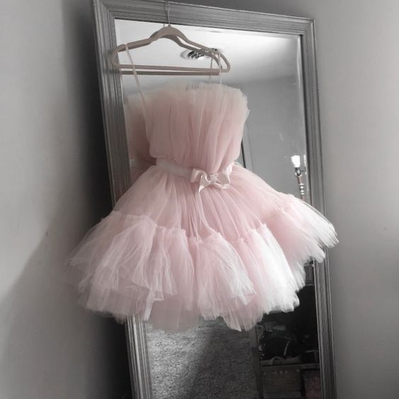 Cute Ball Gown Strapless Tulle Pink Short Summer 20th Birthday Dress Hoco Dress Birthday Outfit 18th Birthday Mini Party Dresses DP1153
