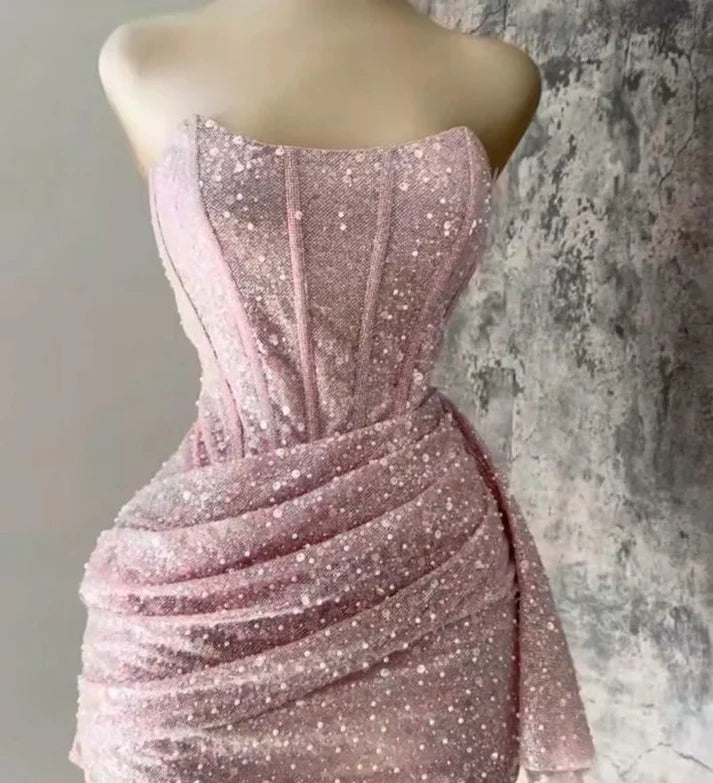 Sexy Sheath Strapless Sequin Short Summer 20th Birthday Dress Hoco Dress Birthday Outfit 18th Birthday Mini Party Dresses DP1175
