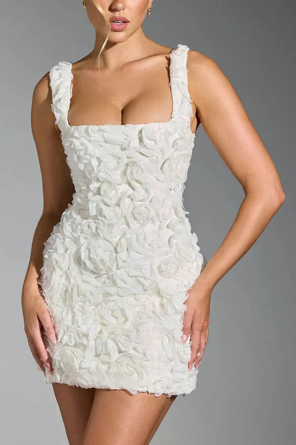 Sexy Sheath Square Neckline Floral Short Summer 20th Birthday Dress Hoco Dress Birthday Outfit 18th Birthday Mini Party Dresses DP1177