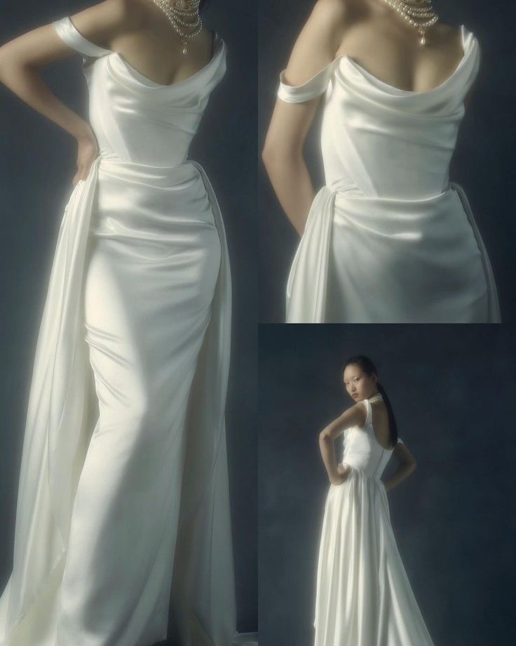 Vintage Bridal Gown Ball Gown Off The Shoulder Satin Wedding Dresses Minimalist Bridal Gowns DP1184