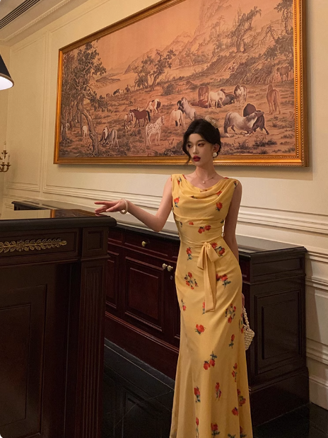 Classy Mermaid Yellow Floral Long 18th Birthday Dress Party Gown 21st Birthday Outfits Birthday Dress Ideas For Women DP1293