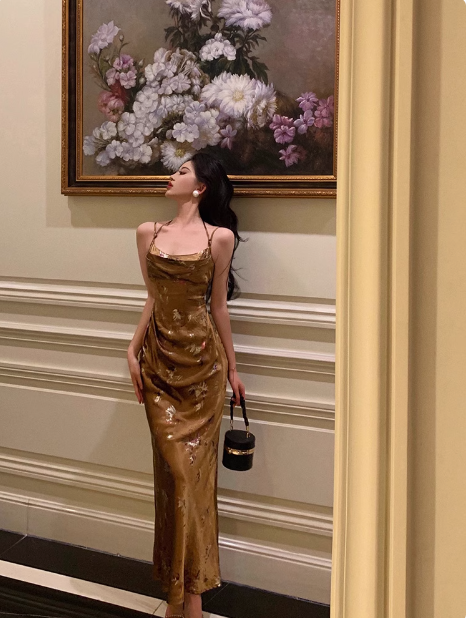 Classy Mermaid Spaghetti Straps Gold Satin Long 18th Birthday Dress Party Gown 21st Birthday Outfits Birthday Dress Ideas For Women DP1311