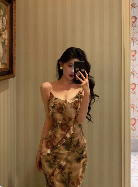 Elegant Sheath Spaghetti Straps Floral Chiffon Sleeveless 23rd Birthday Dress Party Gown Birthday Outfits Birthday Dress Ideas For Women DP1431