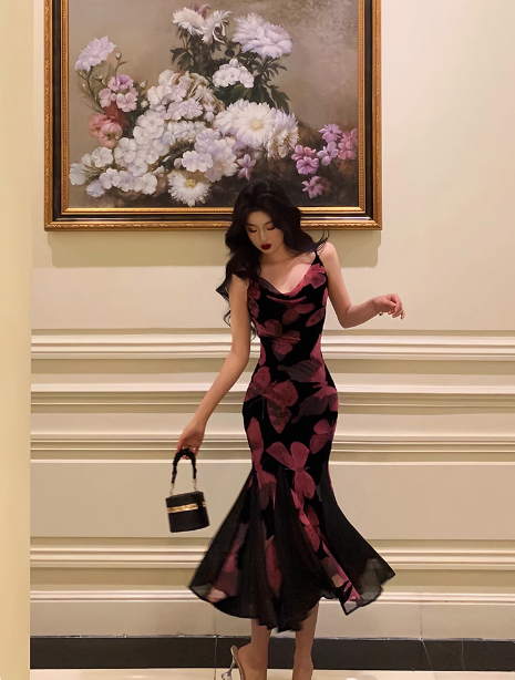 Elegant Sheath Spaghetti Straps Floral Chiffon Sleeveless 23rd Birthday Dress Party Gown Birthday Outfits Birthday Dress Ideas For Women DP1432